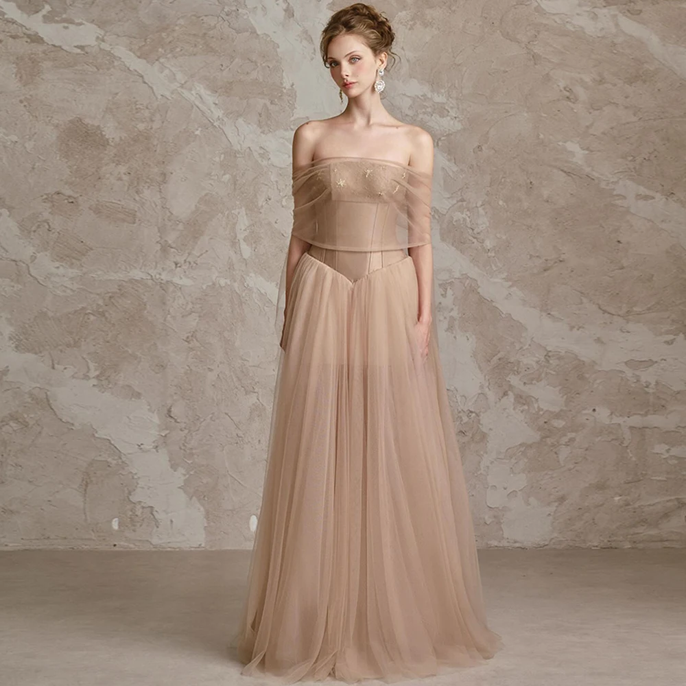 

Изысканное вечернее платье из тюля с элегантным шлейфом, модное бисерное платье без бретелек, индивидуальный пошив для особых случаев