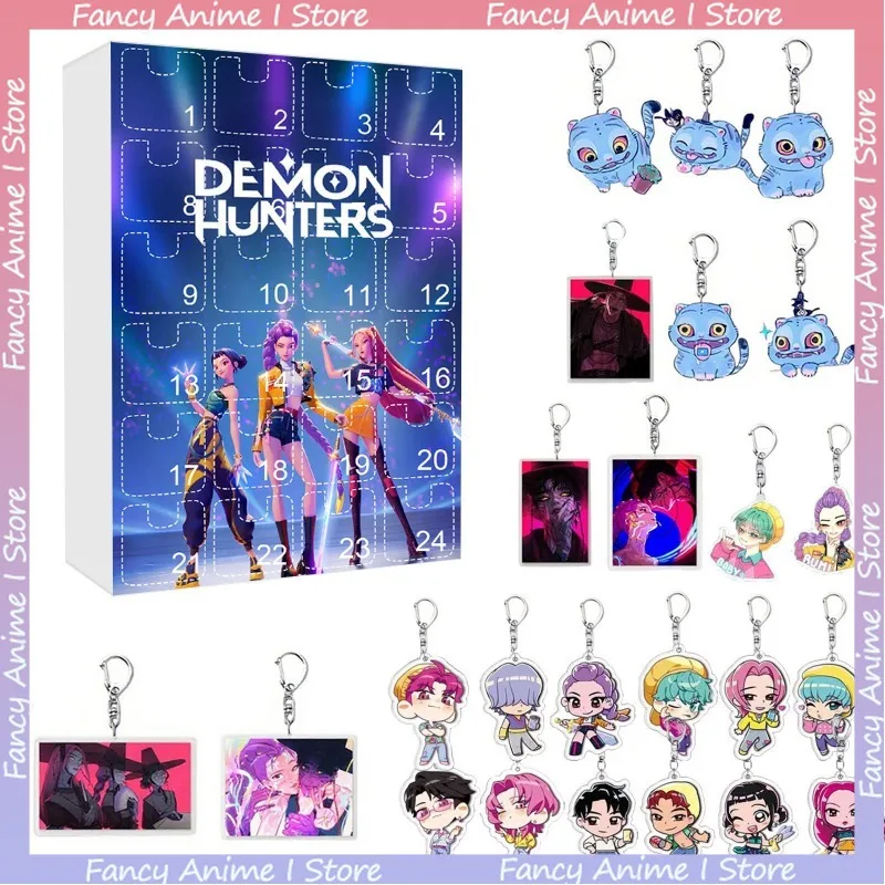 Hot New Christmas K-pop Demon Hunters Advent Calendar 24 Days Christmas Countdown Calendar Blind Box Keychain Friends Gifts