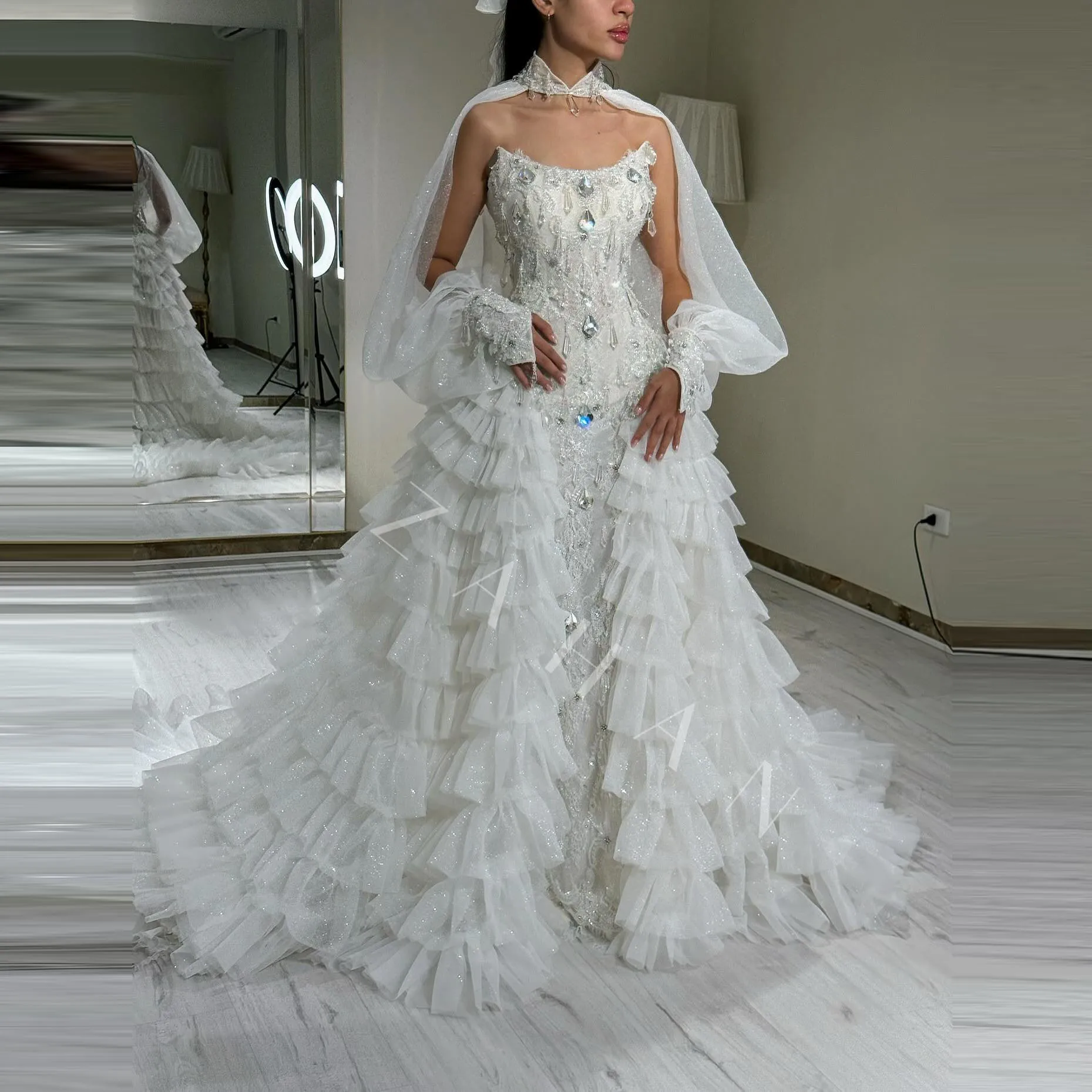 

2025 New Hot Sale White Tulle Ruffle Wedding Skirt Multi Layered Overlay Bridal Skirts Custom Made Formal Skirt Outfit Ruffles