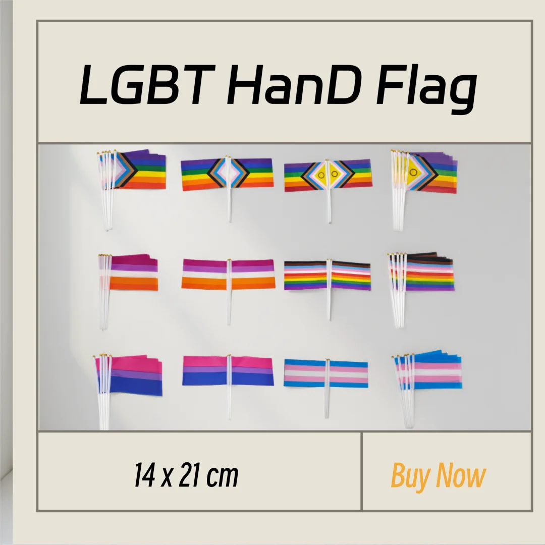 5pcs / lot Rainbow Pride Hand Held Flag 14*21cm with Pole LGBT Festival Parade Decoration