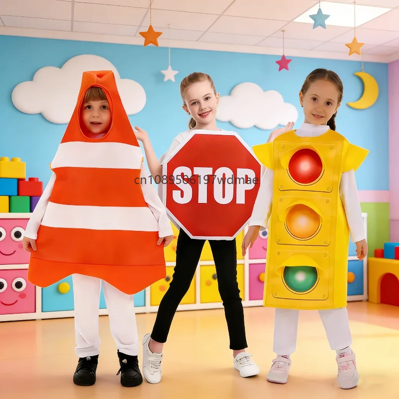 

Милое платье унисекс со светофором, дорожный конус, косплей, детский красный костюм со знаком остановки для карнавала, школьной вечеринки, сценического выступления