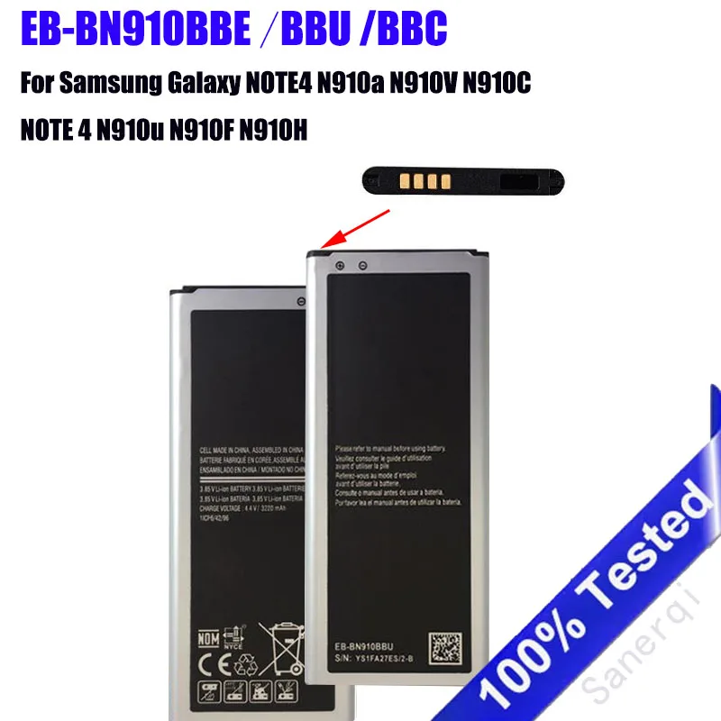Сменный аккумулятор для Samsung Galaxy ПРИМЕЧАНИЕ 4 N910a N910V N910C ПРИМЕЧАНИЕ 4 N910u N910F N910H EB-BN910BBE EB-BN910BBU EB-BN910BBC