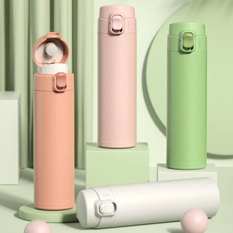 

Stainless Steel Vacuum Flasks Insulated Coffee Cup Leakproof Pop Top Lid Tumbler Travel Mug Thermos Cups Thermal Water Bottle