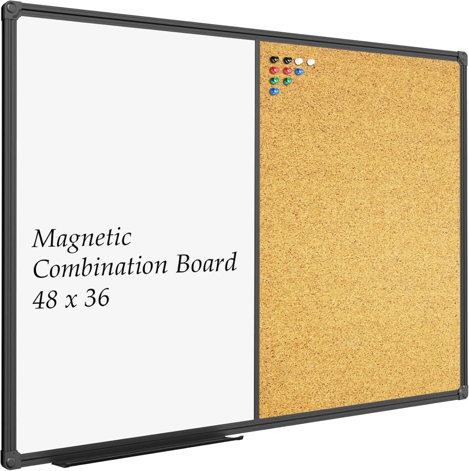 

48x36 Magnetic Whiteboard & Corkboard Combo with Aluminum Frame, Wall Mounted for Office Home School