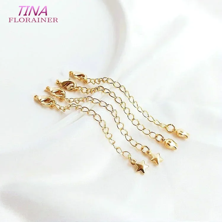 6PCS 14K Gold Color Brass Extender Chain with Lobster Clasps High Quality Jewelry Accessories  For DIY Jewelry Making Findings