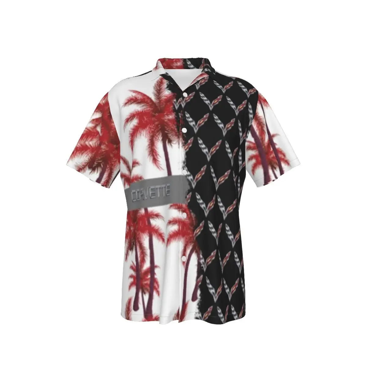 

Men's Hawaiian Shirt Patchwork Design Red Trees Beach Short Sleeve Summer Casual Button Up Patchwork Tops 3D Shirts