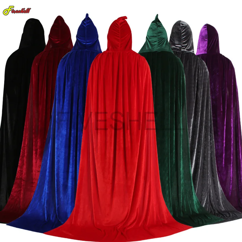 Volwassen Kinderen Halloween Fluwelen Cosplay Mantel Cape Cape Capuchon Middeleeuwse Kostuum Heks Wicca Vampier Elf Purim Carnaval Feest Mantel