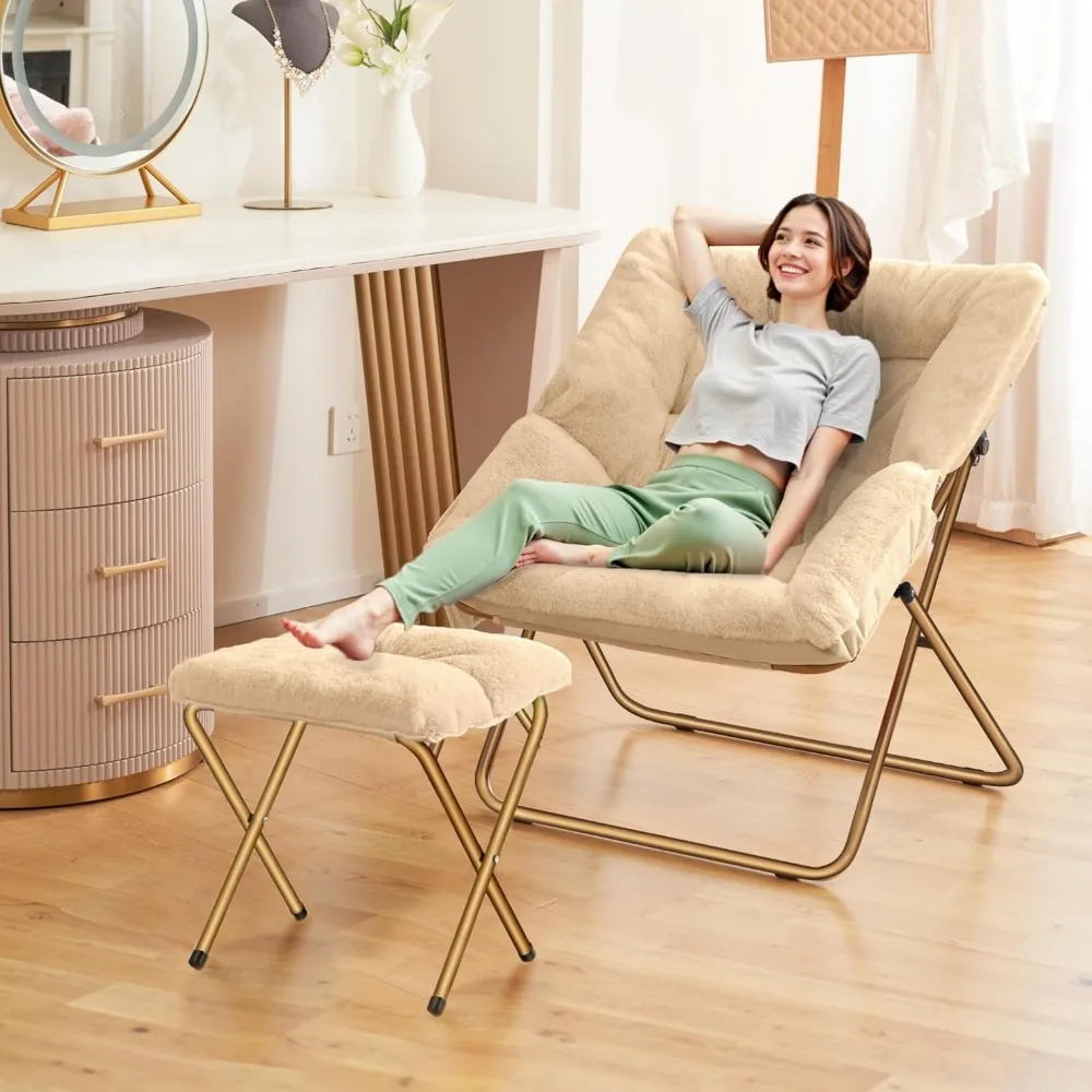 Folding Living Room Chair, Soft Faux Fur Lounger for Bedrooms, Ideal Reading Seat for Adults and Kids, XL Size Comfortable Relax