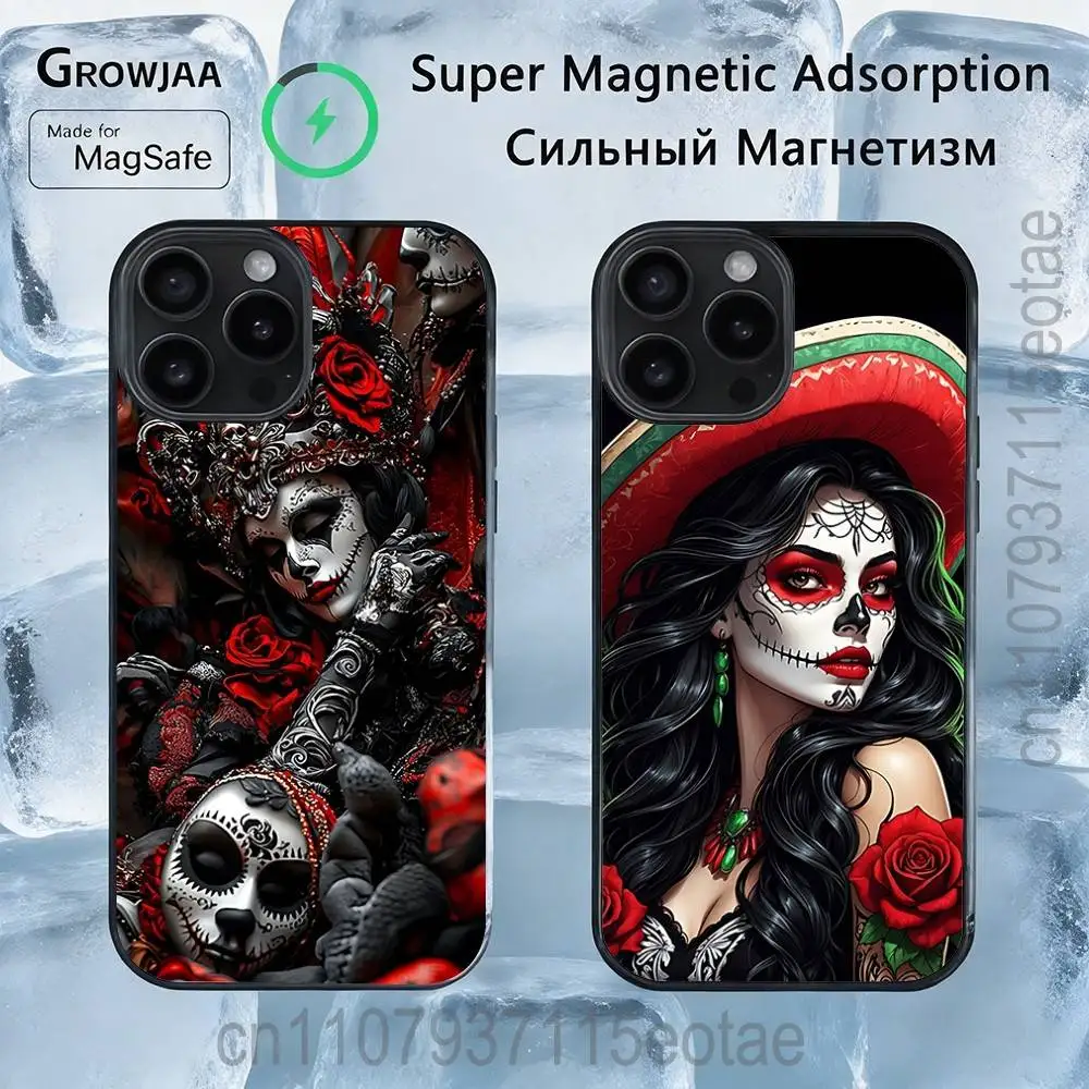 

Day of the Dead Mexican Skull GIRL Magnetic Case For IPhone 14 16 17 13 12 11 15 Pro Max Plus For Magsafe Wireless Charge Cover