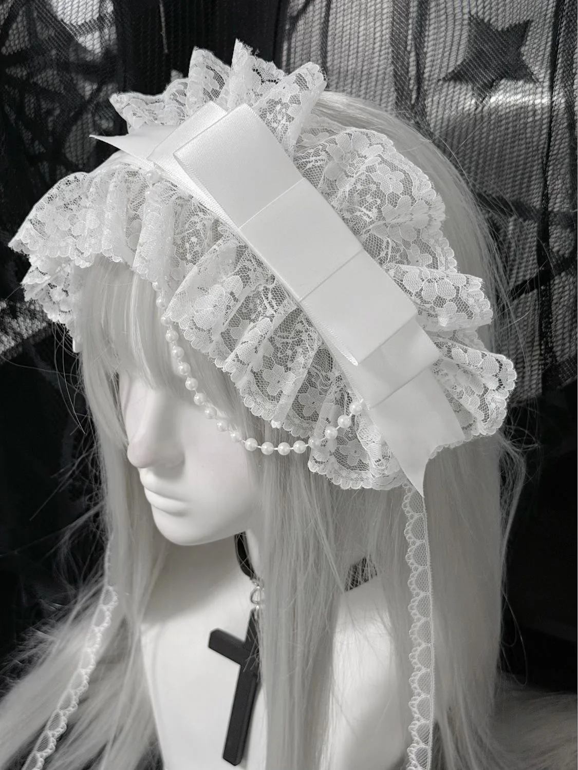Original handgemachte Landmine Pure White Lolita breite Schleife Spitze Goth Subkultur Haar Stirnband Lolita Zubehör