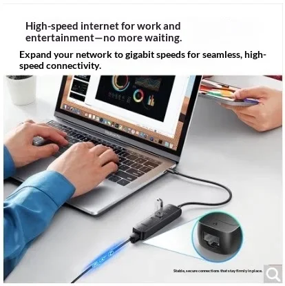 UGREEN 50627 USB-C Hub 3 USB 3.0 Ports 5Gbps Gigabit RJ45 Ethernet Adapter Plug and Play 20cm Cable for Laptops