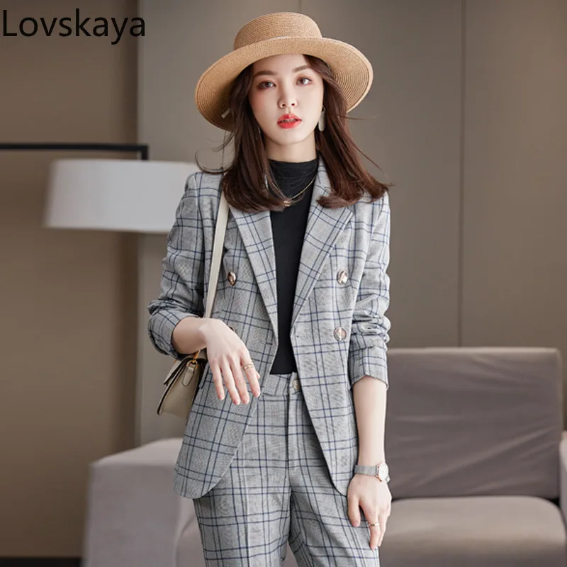 Temperament Goddess Style Korean Checkered Suit Set Fashion Professional Suit Formal Work Suit