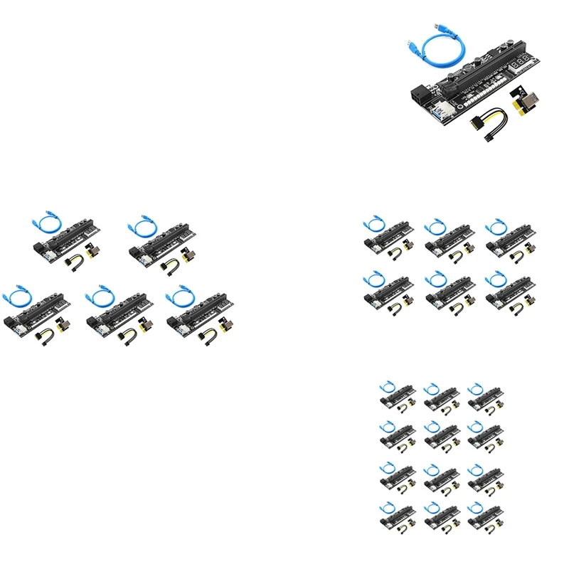 PCIE Riser 15X Plus PCI-E 16X Riser VER15X Riser Card 6Pin Power 14LED Lights Temperature Display For Miner Mining