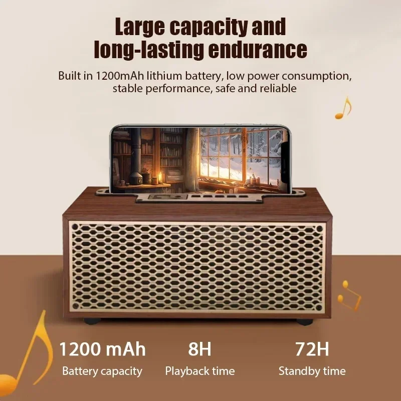 Vintage Wood Grain Bluetooth Speaker TWS Wireless Home Subwoofer Outdoor Portable Radio Gift Stereo Mobile Phone Stand Speaker