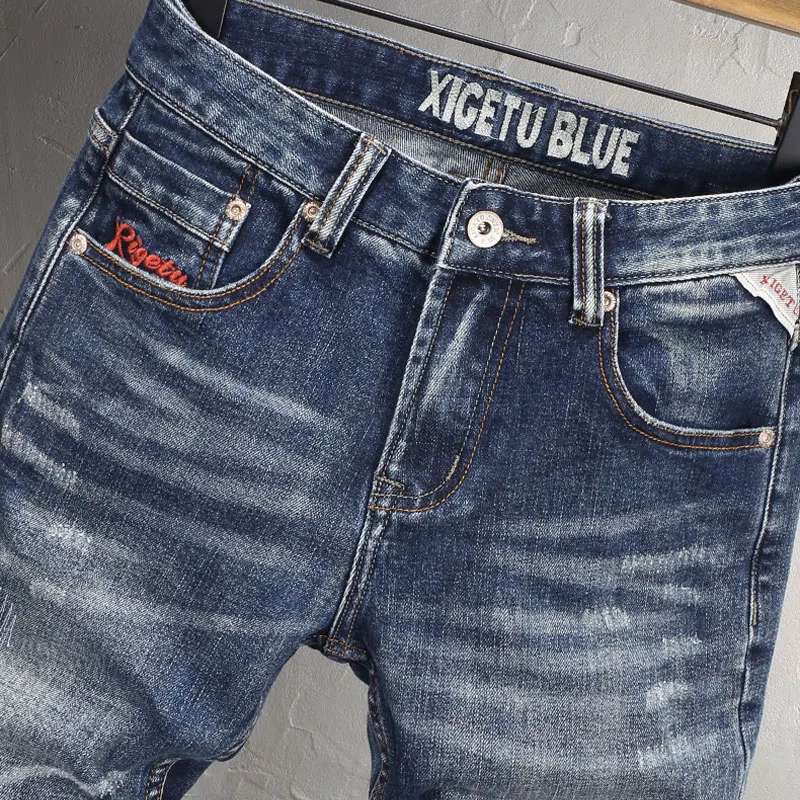 

Y2Kfashion new high-qualitY2K jeans tstretch slim fit washed nostalgic washed blue men's jeans hip-hop high-quality pants homb