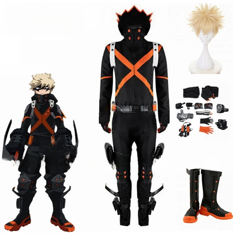 Disfraz de My Hero Academia, Cosplay de Anime, Misión de héroes del mundo, Katsuki, Bakugou, Boku No Hero, zapatos de peluca Bakugou, Carnaval de Halloween