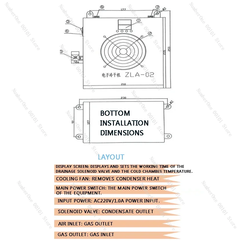 Refrigerated Gas Dryer Air Compressor Compressed Air Drying Water Removal Filtration Automatic Drainage Small Cold Dryer