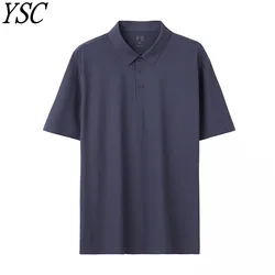 YSC-suéter de punto de algodón para hombre, jersey de lana con cuello tipo Polo, camiseta de manga corta, fresca, de alta calidad, estilo clásico, 2024