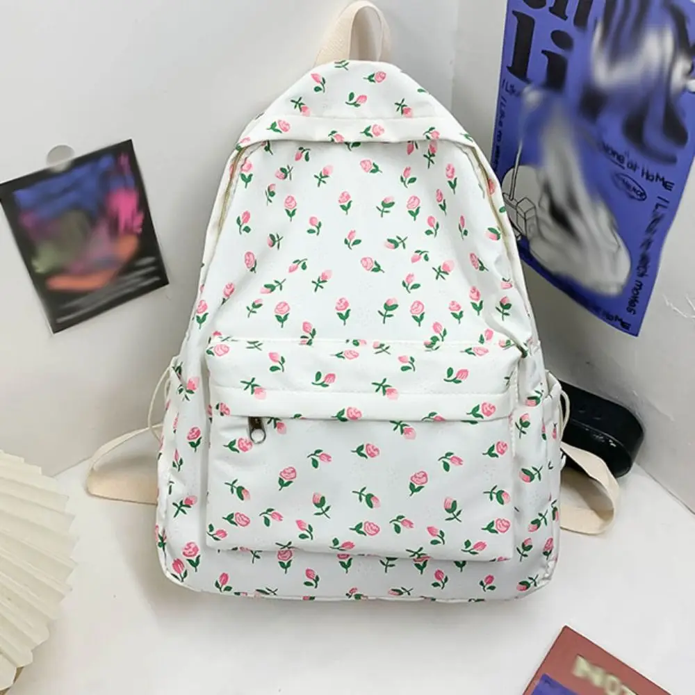 Sac à dos de grande capacité pour étudiants, sac d'école en Nylon esthétique à fleurs, sac à bandoulière décontracté de loisirs pour adolescents