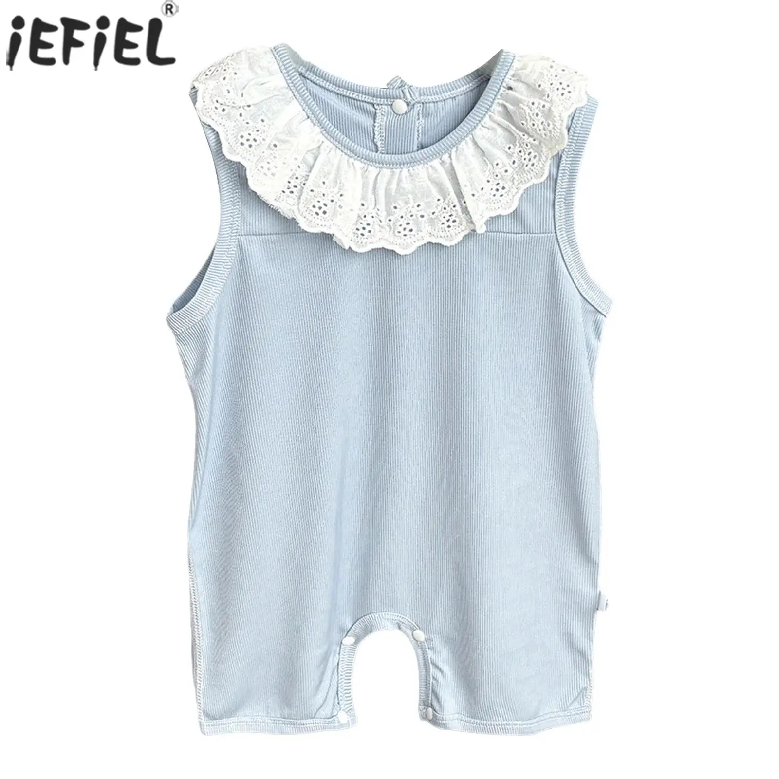 

Infant Baby Girls Sweet Cute Romper Sleeveless Lace Press Button Jumpsuit Summer Children Clothes Party Home Casual Daily Wear