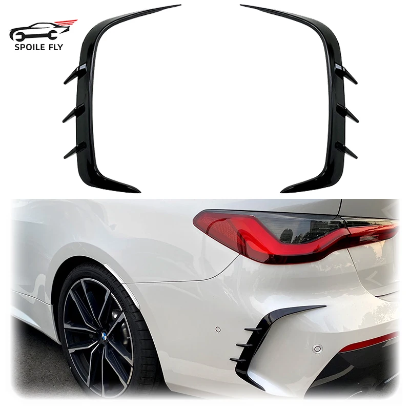 

2X For BMW 4 Series G22 G23 425i 430i M440i M Sport Rear Bumper Splitter Spoiler Air Vent Cover Splitter Gloss Black Body Kit