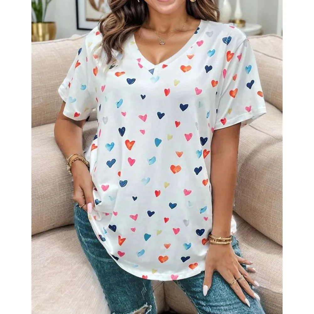 

New Large Size Women's Spring Summer Printed T-irt CleanFit Sle A-Line Sve Other Material 00% No Chest Pad