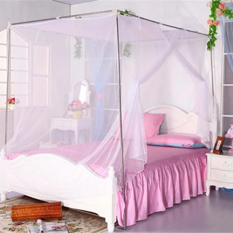 1pc Four Corner Post Moustiquaire Canopy Portable Square Mosquito Control Mosquito Net Bedroom Sleeping Princess Lace Home Decor