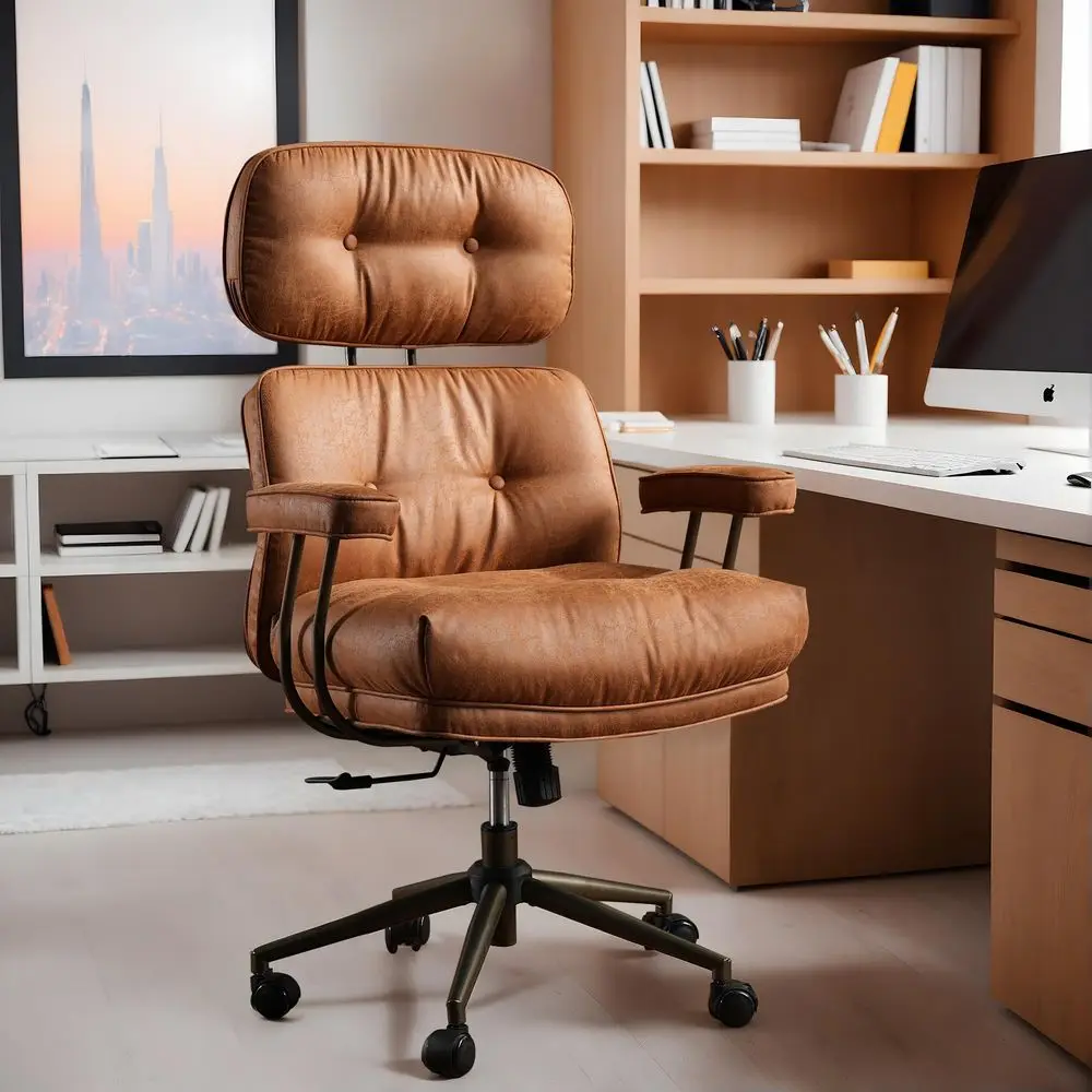 

Leather Home Office Chair, Ergonomic High Back Executive Chair with Deep Seat Thick Cushion, Mid Century Modern Big and Tall Co