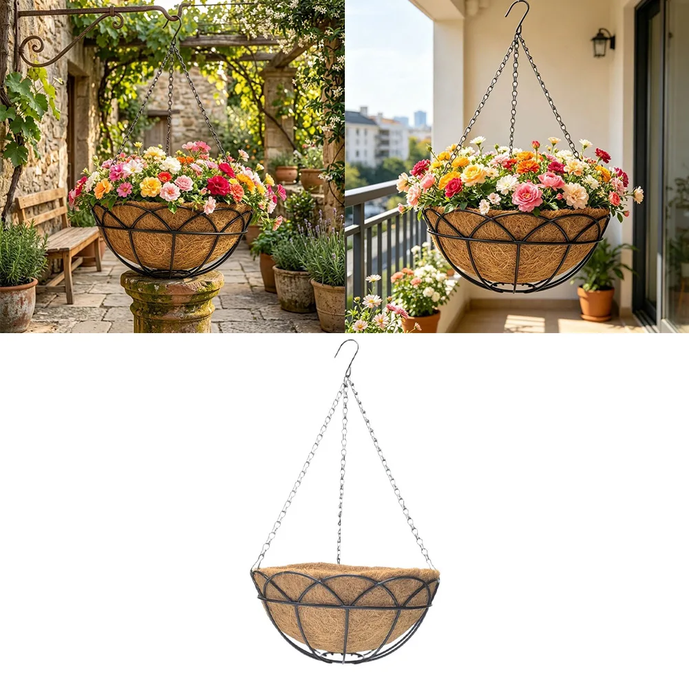2 Pack 12 Inch Metal Hanging Plant-Baskets With Natural Coconut Fiber Liner For Indoor Outdoor Garden Patio Decor