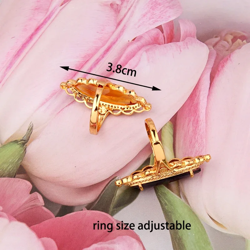 New Horse Eye Shape Zircon Gold Plated Rings Copper Wedding Ring Set Big Size Hollow Out Metal Couple Ring Bridal Gifts