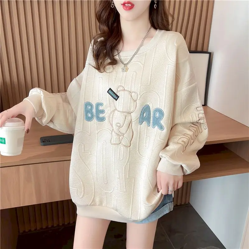 Korean Cartoon Cute Pullovers Women Embroidery Chic Design Sweatshirts Spring Autumn Trend Loose Crewneck Pullover Y2k Clothes