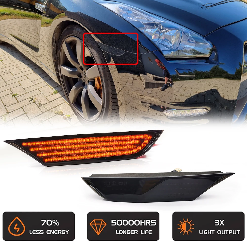 

LED Sequential Blinker Front Fender Reflector Side Marker Turn Signal Light for Nissan GTR R35 Coupe GT-R 2007-2022 26180-62B0A