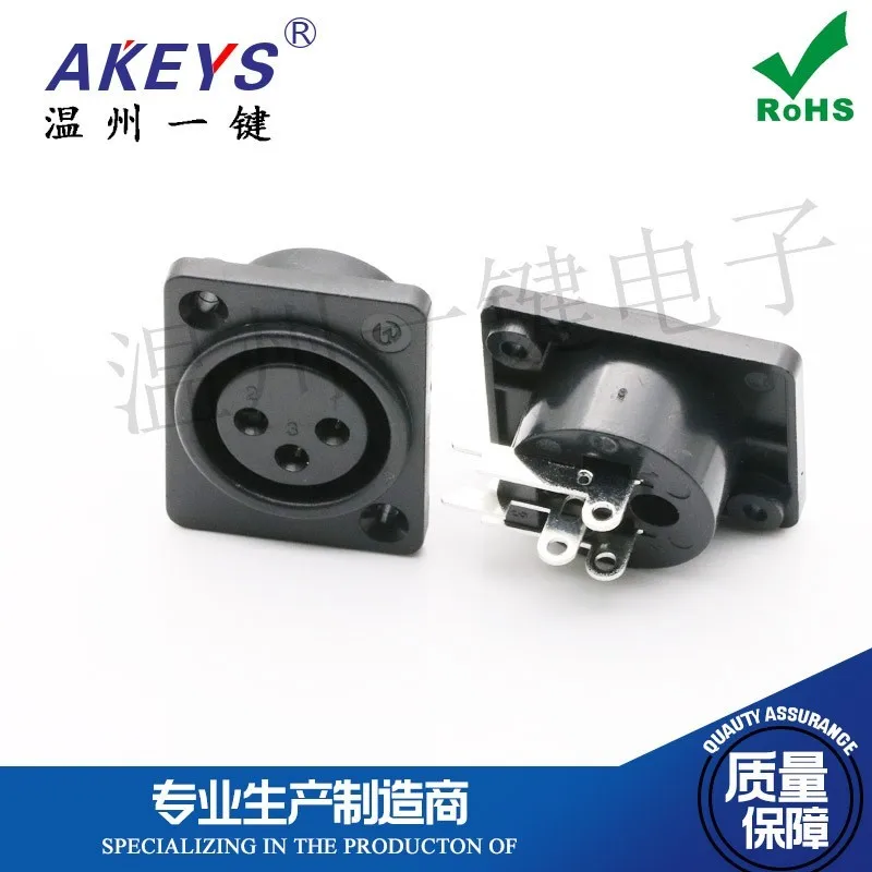 CT3-07F 3-pin side plug Square panel  Block Audio microphone socket Mixer plug Female seat