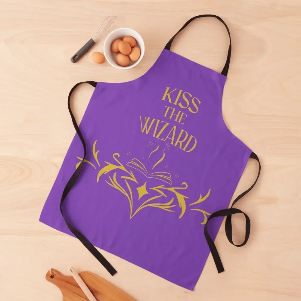 

Kiss the Wizard (gold lettering) Apron women's work cleanings Apron