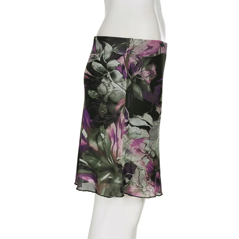 Women's Clothing Retro Floral Print Contrast Color Short Skirts A-Line Skirt Temperament Simple Style All-match Casual Trendy
