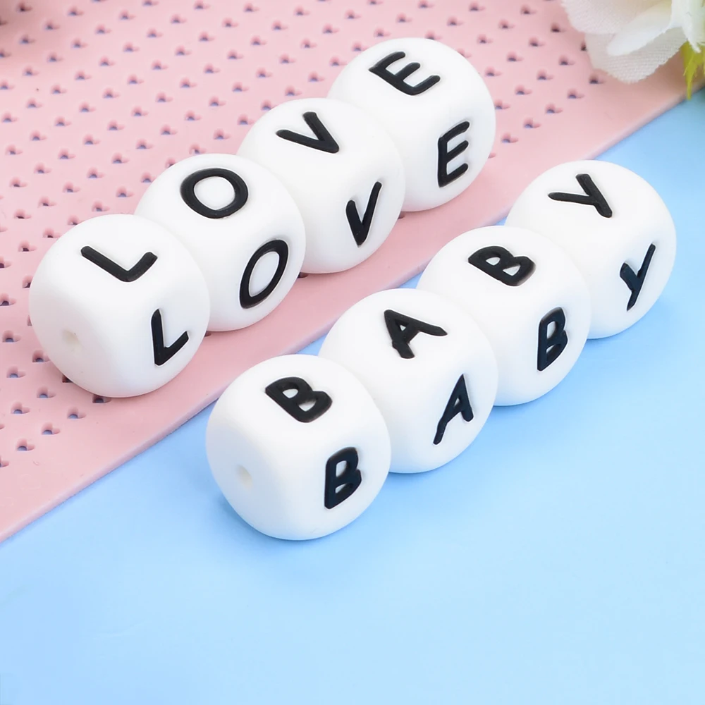 LOFCA 40pcs Alphabet Silicone Letter Beads 12mm Teething Beads Food Grade Teether English Letters Baby Nursing for Teething