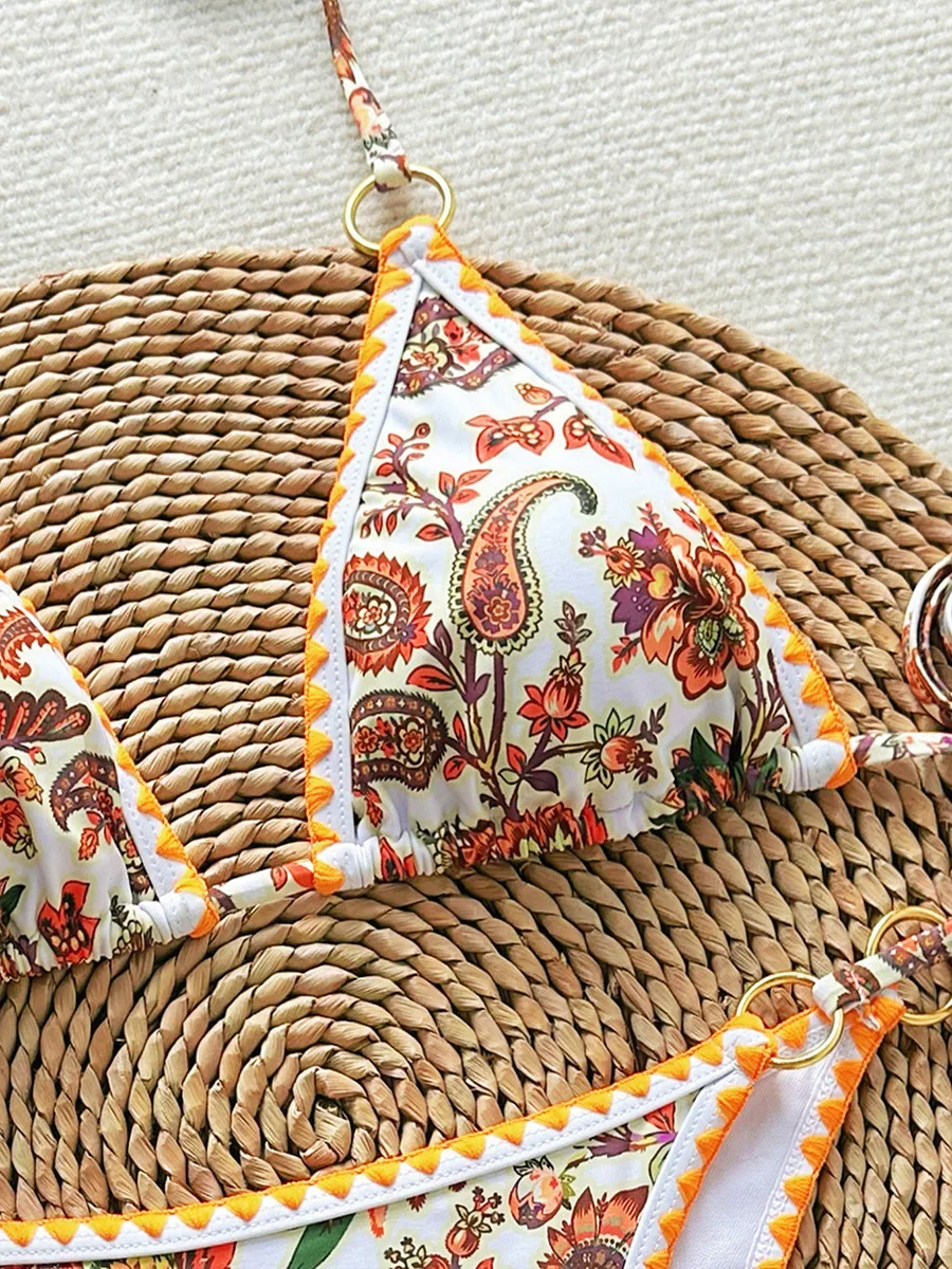 Micro Bikini Women Swimsuits 2025 Sexy Swimwear Print Brazilian Bikini Set Halter Biquini String Beachwear Female