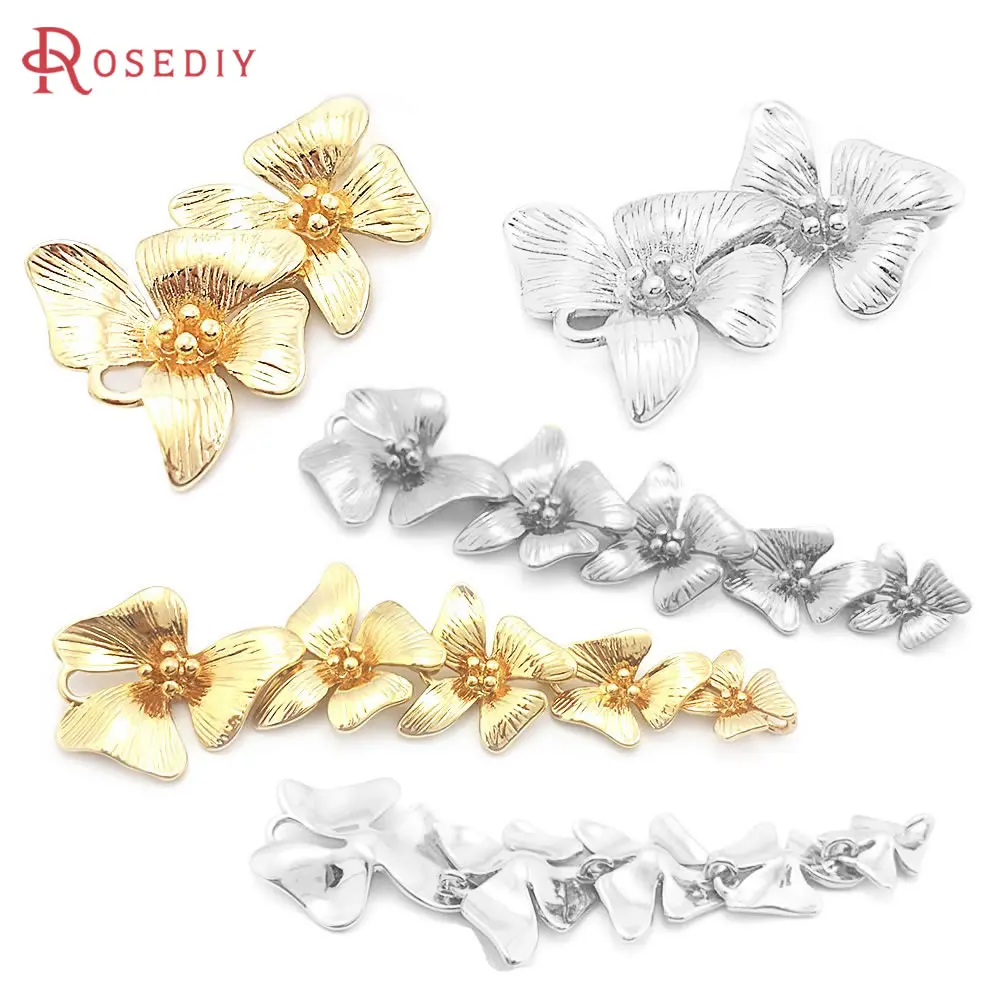 18K Gold Color Silver Color Brass Combined Connect Flower Charms Pendants High Quality Jewelry Earrings Making Diy Accessories