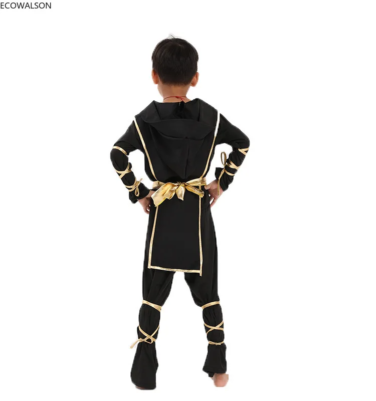 Fato Ninja Deluxe infantil com arma para meninos, roupa de Kung Fu, traje de Halloween infantil, acessórios