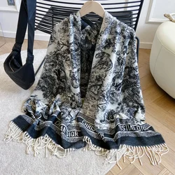 New2024Autumn and Winter Cashmere-like Jacquard Scarf Women's Thickened Warm Scarf Long Tassel Shawl