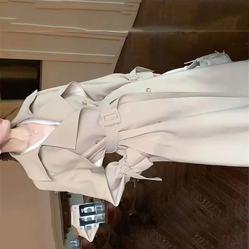 

Womens Loose Double-Breasted Long Trench Coat Duster Belt Luxury Windbreaker Jacket Korean Style Spring Outerwear for Ladies Top