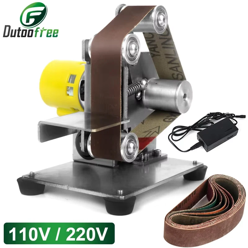 110V/220V Mini Electric Belt Sander Cutter Edges Sharpener Grinder DIY Polishing Grinding Machine Power Tool With 10PCS Belt