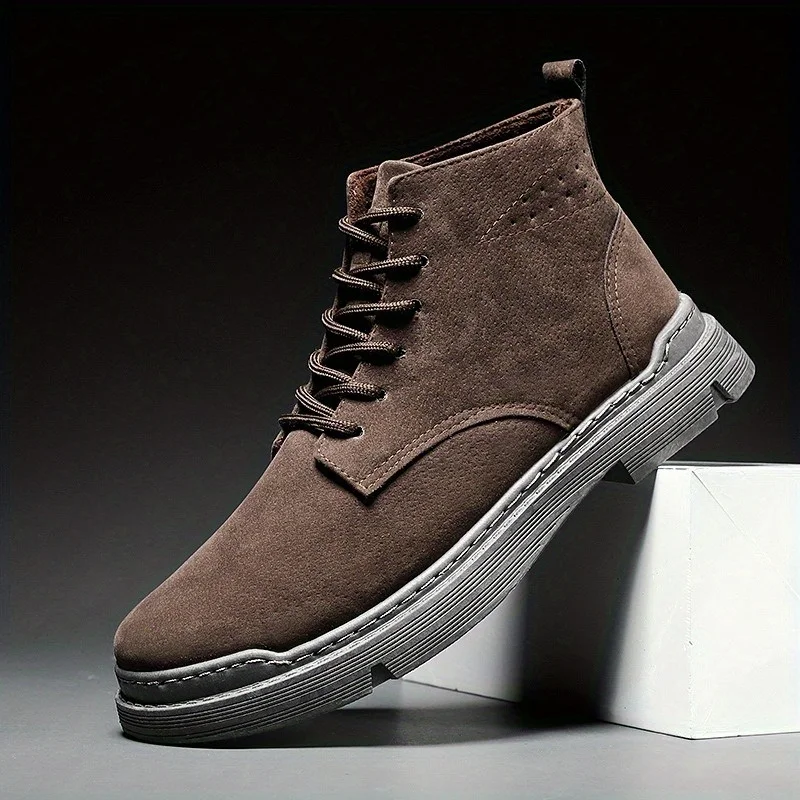

Trendy Solid PU Ankle Boots, Wear-resistant Non Slip Lace Up Boots For Outdoor Casual