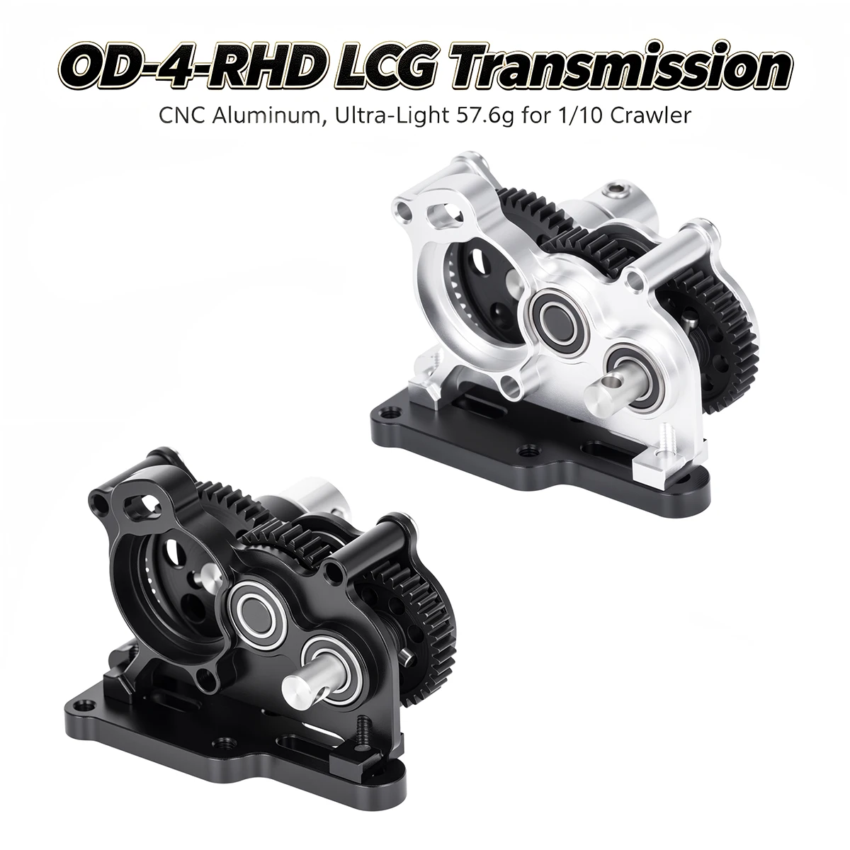 OD-4 CNC Aluminum Transmission Assembly w/ Mounting Plate, RHD LCG Ultra-Light 57.6g for 1/10 Crawler Upgrade
