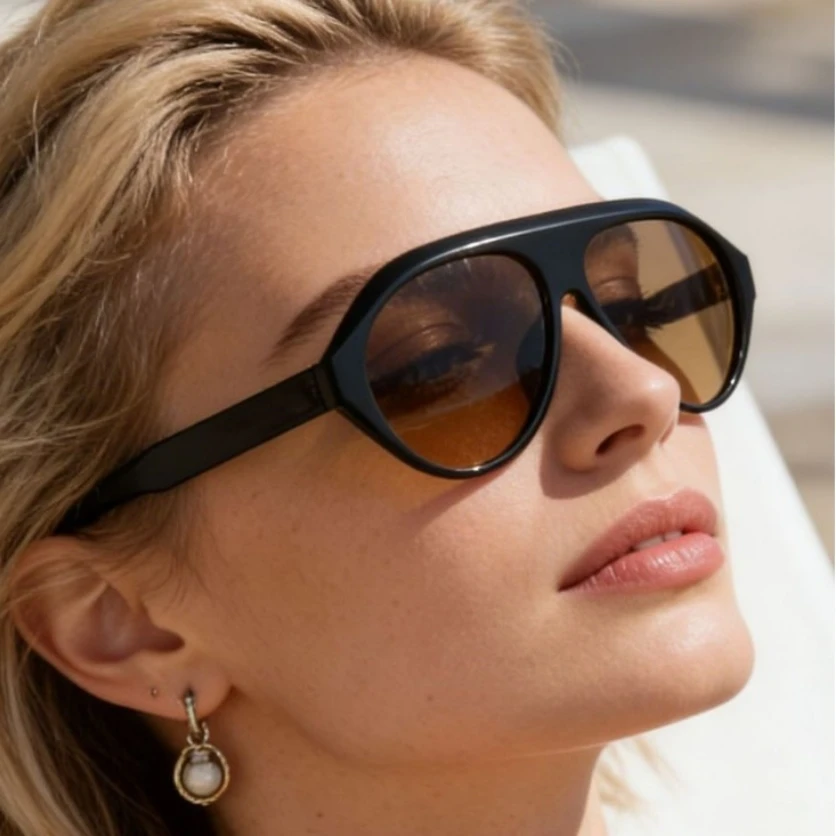 Vintage Oversized Flat Top Oval Sunglasses Women Brand Designer Popular Sun Glasses Punk Outdoor Driving Eyeglasses UV400