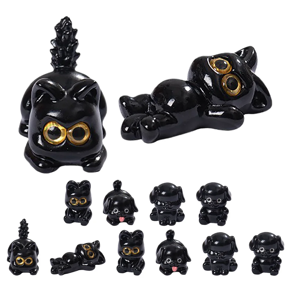 

12Pcs Realistic Black Cat Dog Resin Sculptures Tiny Animal Figures for Garden Lawn Tabletop Bonsai Cake Topper Fairy Garden