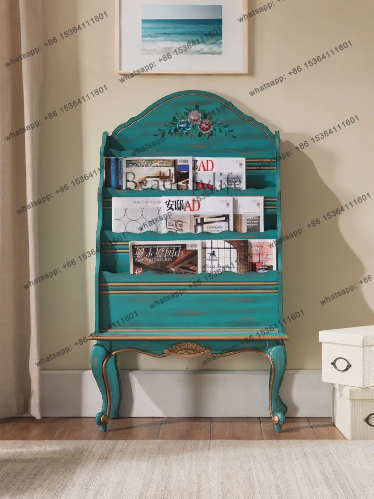 American country-style vintage home bookcase display magazine and newspaper rack, handmade distressed newspaper low cabinet