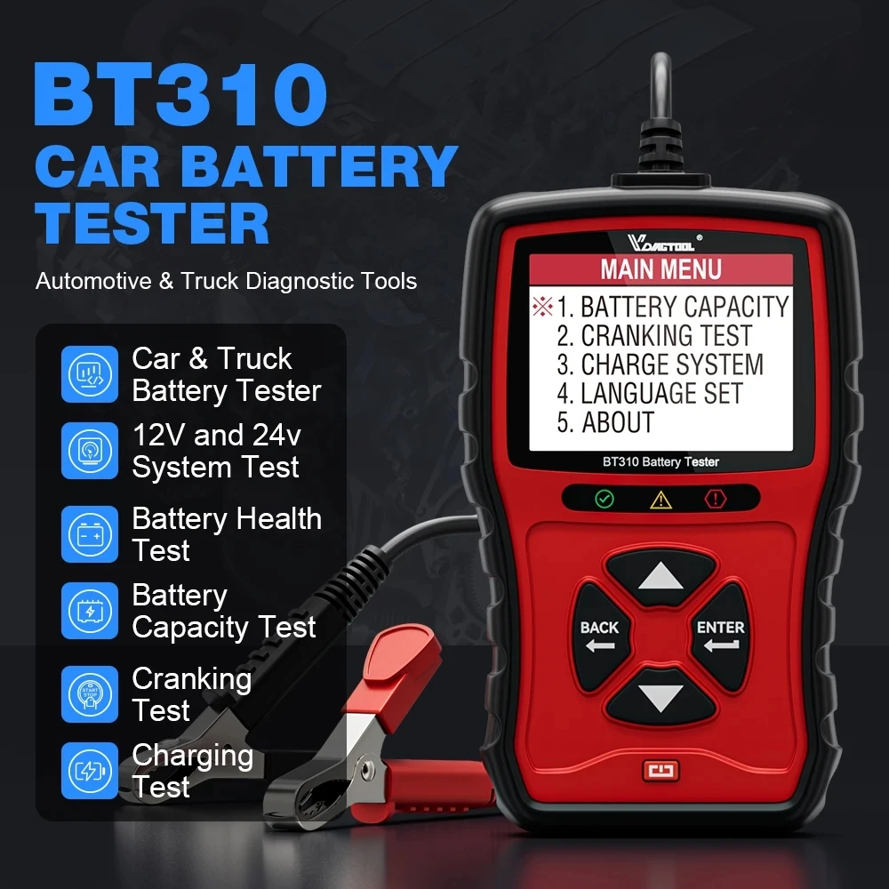 12V/24V Vdiagtool BT310 Car Battery Tester Cranking&Charging Test Automotive Battery Analyzer 14 Languages Lifetime Free Update