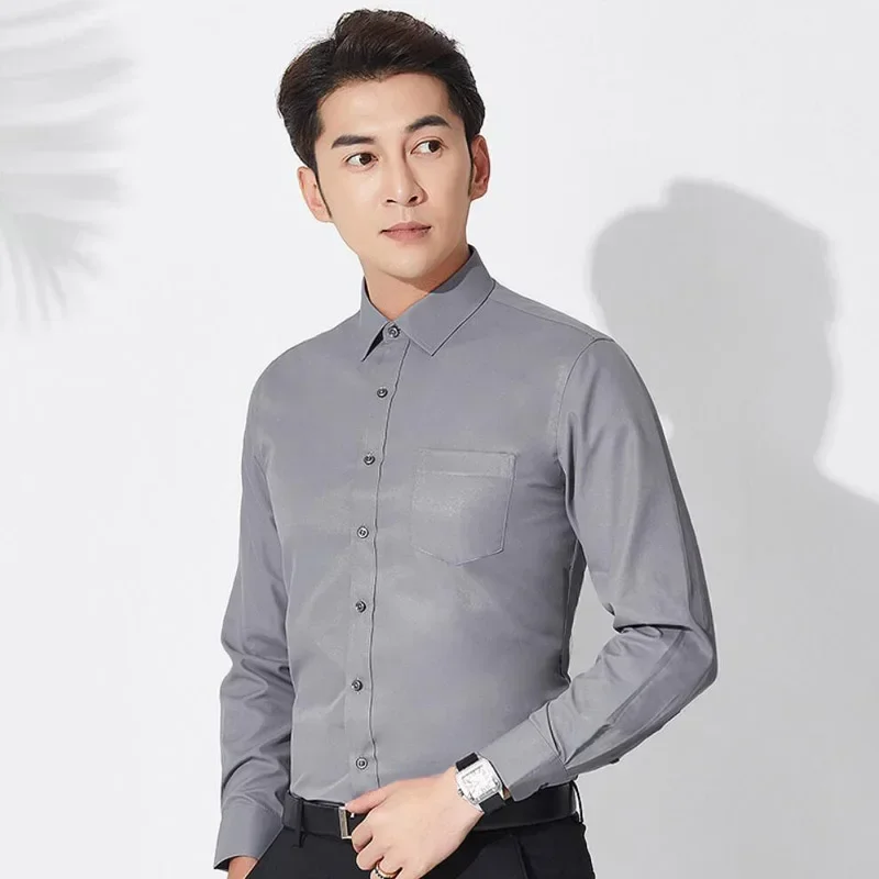 

12XL 160KG Summer Spring Men Dress Shirt Long Sleeve Large size 150KG Oversize Formal Office Business Wedding Shirts Gray 10xl