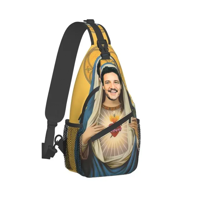 Pedro Pascal Sacred Heart Sling Chest Bag Customized Crossbody Shoulder Backpack for Men Cycling Camping Daypack